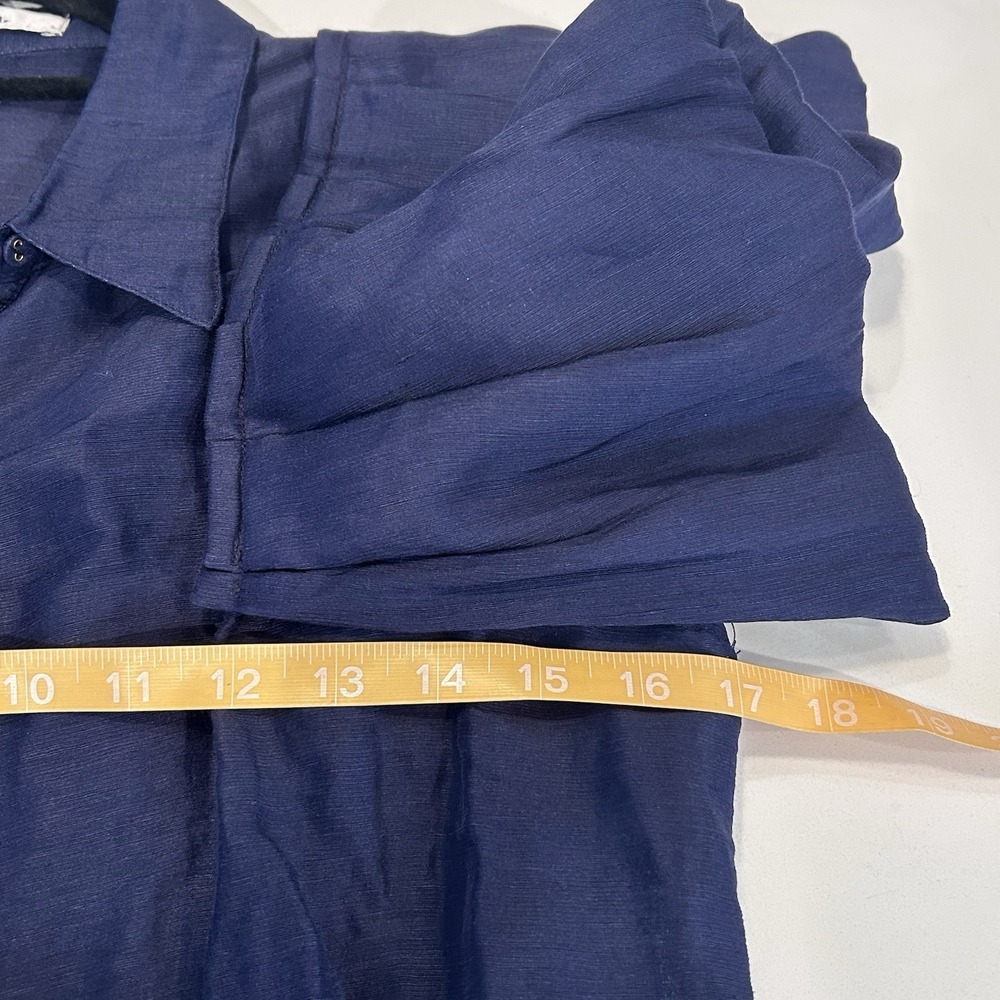 Aureta Studio Stella Blouse S Navy Blue Linen Silk Puff Sleeves Top Luxury Drama - Picture 11 of 13